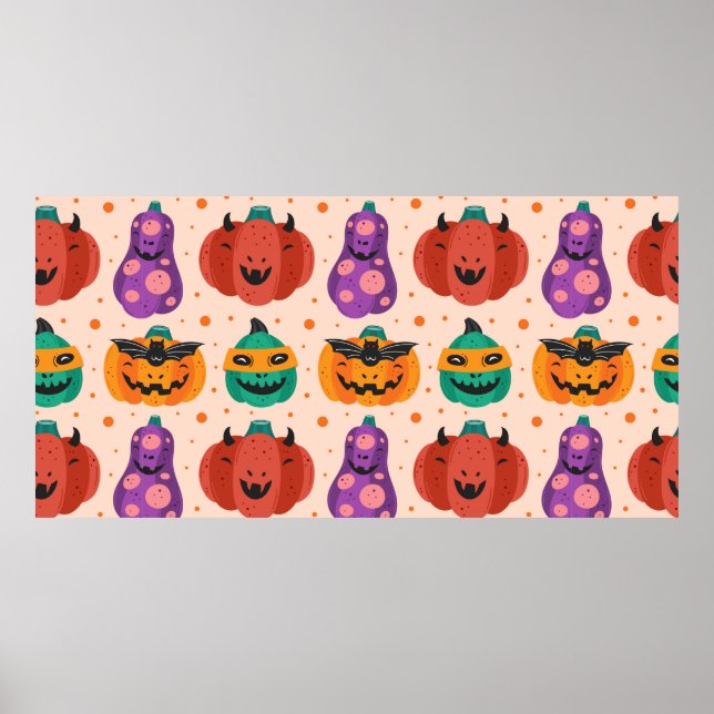 Spooky pumpor i skrämmande kostymer. Happy hallowe Poster (Framsidan)