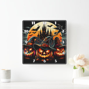 Spooky pumpor skiner i månljus fyrkantig klocka