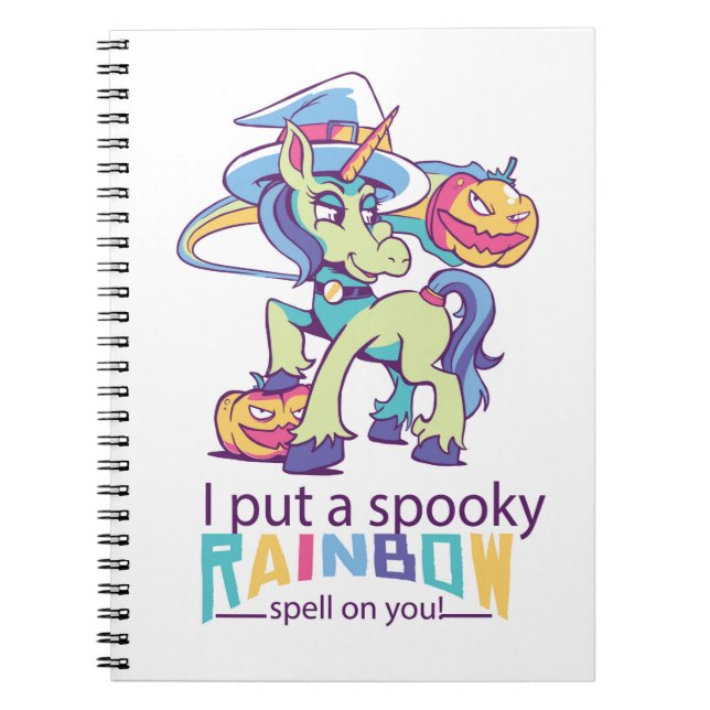 Spooky Rainbow Spell Halloween Unicorn Witch Anteckningsbok (Framsidan)