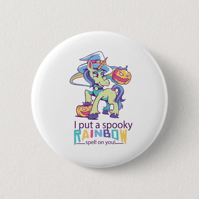 Spooky Rainbow Spell Halloween Unicorn Witch Knapp (Framsida)