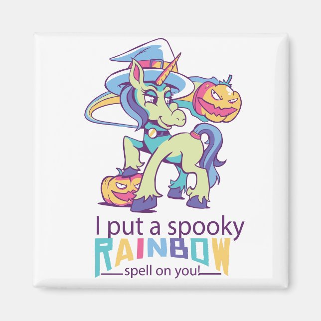 Spooky Rainbow Spell Halloween Unicorn Witch Magnet (Framsidan)