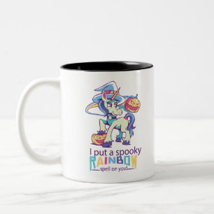 Spooky Rainbow Spell Halloween Unicorn Witch Två-Tonad Mugg