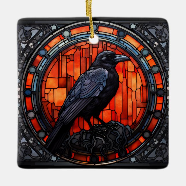 Spooky Raven-fastkedjat glas Julgransprydnad Keramik (Framsida)