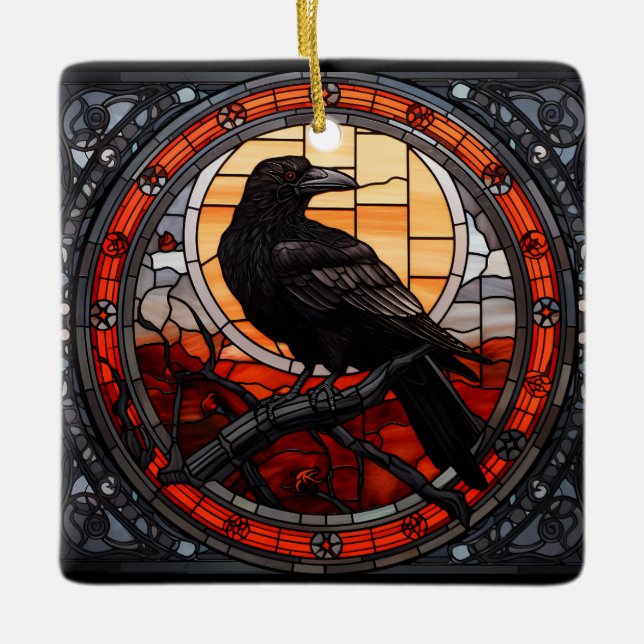 Spooky Raven-fastkedjat glas Julgransprydnad Keramik (Framsida)