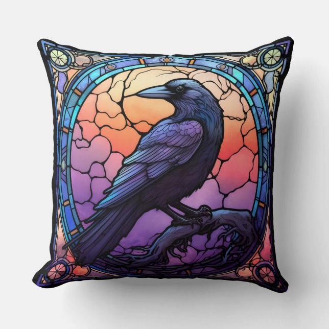 Spooky Raven-fastkedjat glas Kudde (Framsida)