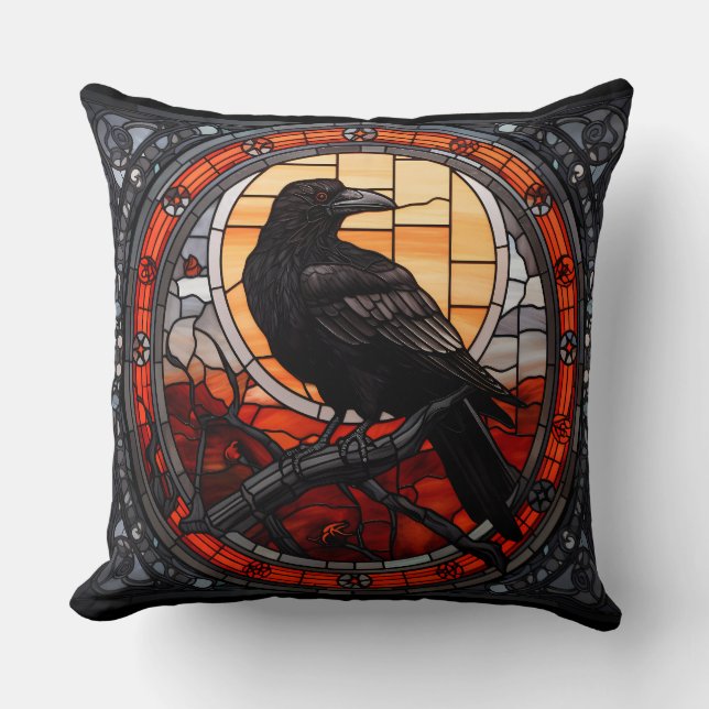 Spooky Raven-fastkedjat glas Kudde (Framsida)