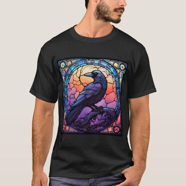 Spooky Raven-fastkedjat glas T Shirt (Framsida)