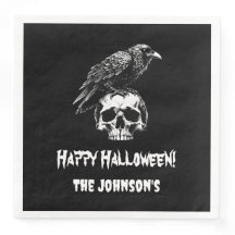 Spooky Raven Skull Halloween Pappersservett