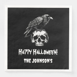 Spooky Raven Skull Halloween Pappersservett