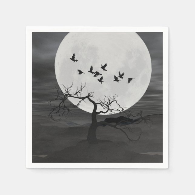 Spooky Ravens flyger mot hela månen Pappersservett (Framsidan)
