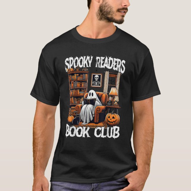 Spooky Readers Bok Klubb Ghost Bok Reading Pumpki T Shirt (Framsida)