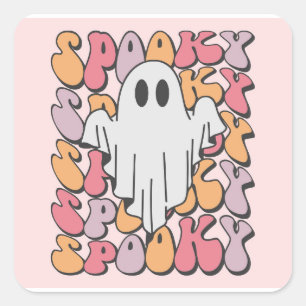 Spooky Retro Ghost Fyrkantigt Klistermärke