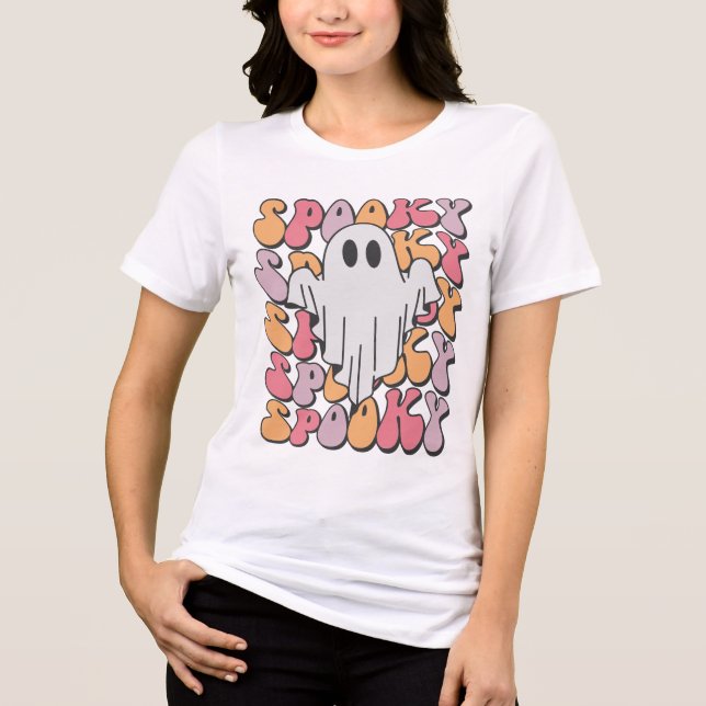 Spooky Retro Ghost T Shirt (Framsida)