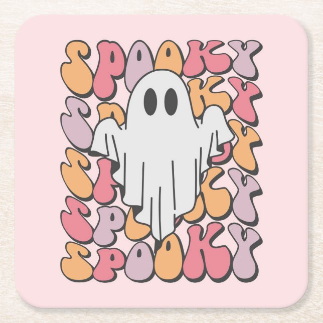 Spooky Retro Ghost Underlägg Papper Kvadrat (Framsidan)
