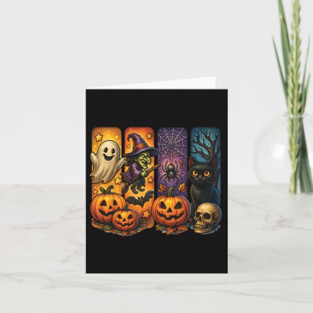 Spooky Retro Ghost Witch Funny Halloween Boys Kids Kort (Framsida)