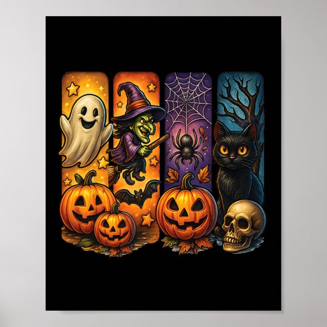 Spooky Retro Ghost Witch Funny Halloween Boys Kids Poster (Framsidan)