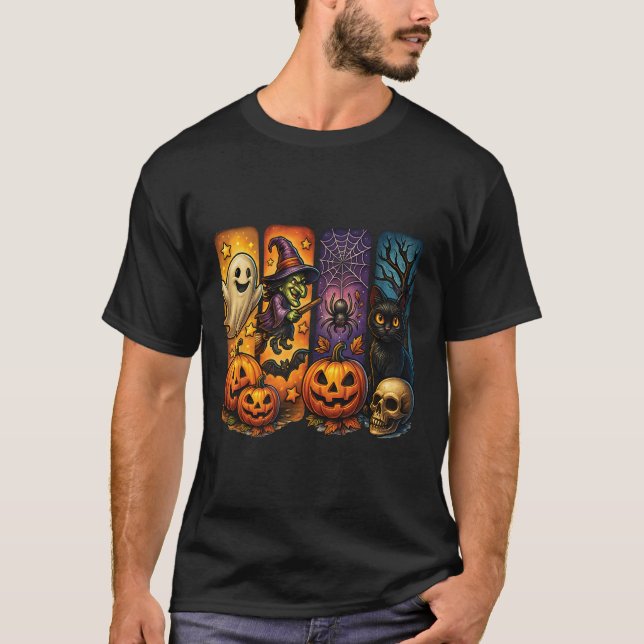 Spooky Retro Ghost Witch Funny Halloween Boys Kids T Shirt (Framsida)