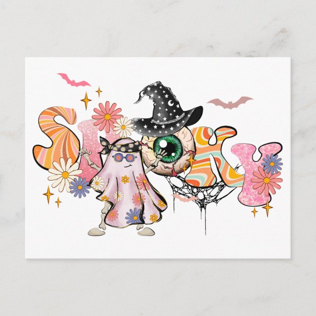 Spooky Retro Halloween Vykort (Framsida)
