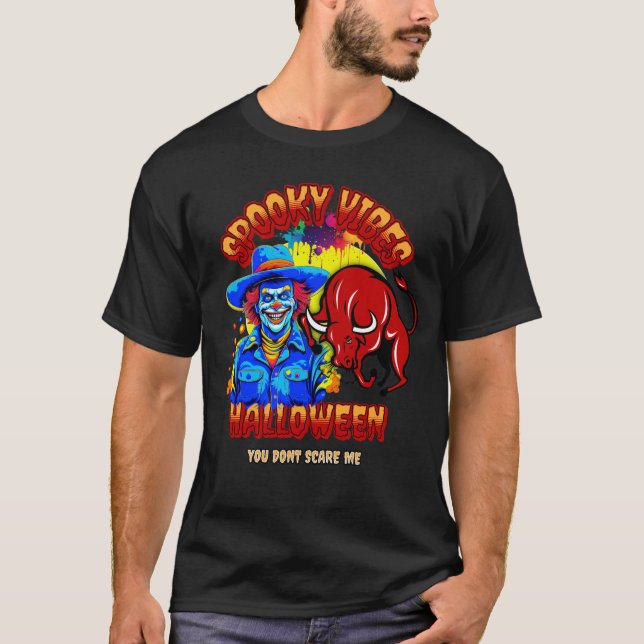 Spooky Rodeo Clown 2 och Bull Halloween T Shirt (Framsida)