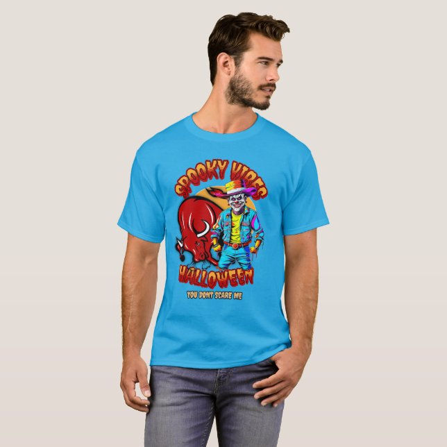 Spooky Rodeo Clown och Bull Halloween T Shirt (Hel framsida)