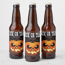 Spooky Roligt Evil Pumpkin Bus eller godis Ölflaska Etikett