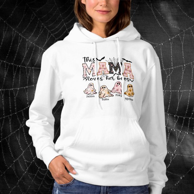 Spooky Roligt Halloween Mamma Kärlek Hennes bokgra T Shirt (Mama Loves Her Boos Hoody- Personalize with Kids Names or Nicknames Ghosts)
