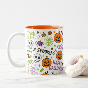Spooky & Roligt Pumpkin - Colorful Halloween Mönst Två-Tonad Mugg