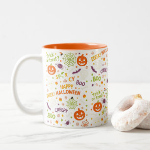 Spooky & Roligt Pumpkin - Colorful Halloween Mönst Två-Tonad Mugg