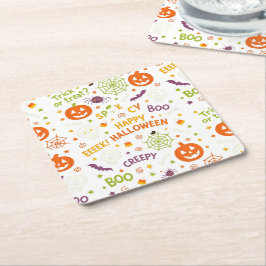 Spooky & Roligt Pumpkin - Colorful Halloween Mönst Underlägg Papper Kvadrat