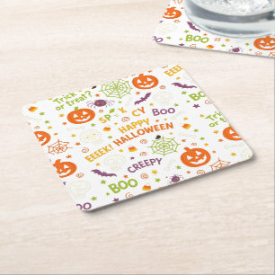 Spooky & Roligt Pumpkin - Colorful Halloween Mönst Underlägg Papper Kvadrat