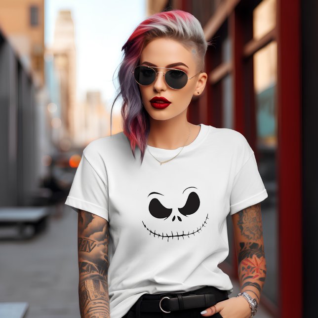Spooky Roligt Skeleton Ansikte T Shirt (Skapare uppladdad)