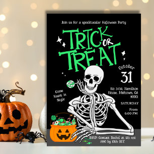 Spooky roligt Skeleton Trick-or-Treat Halloween fe Inbjudningar