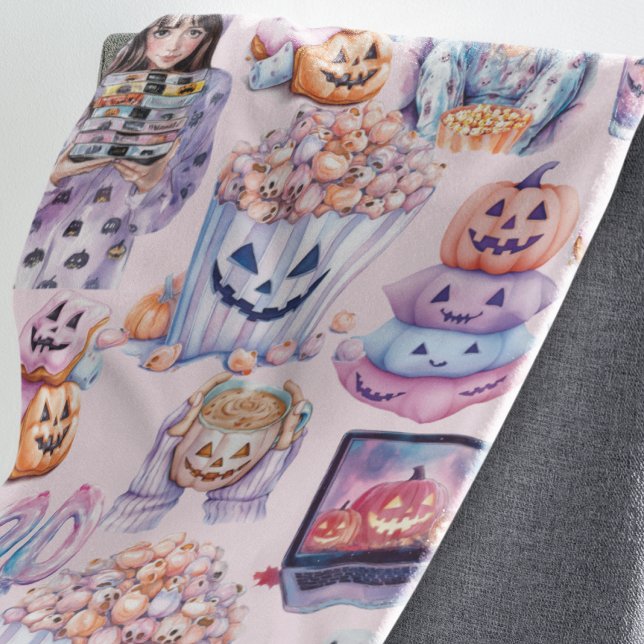 Spooky Rosa & Lila Halloween Roligt Fleecefilt (Skapare uppladdad)
