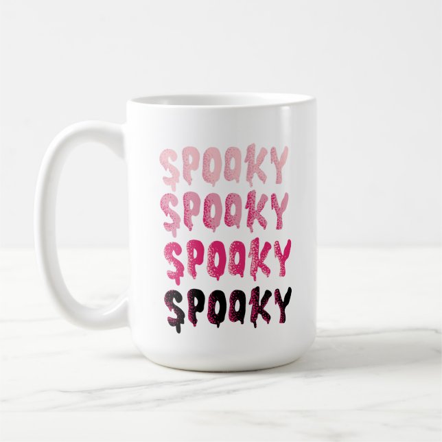 Spooky Rosa och svart Halloween Kaffemugg (Vänster)