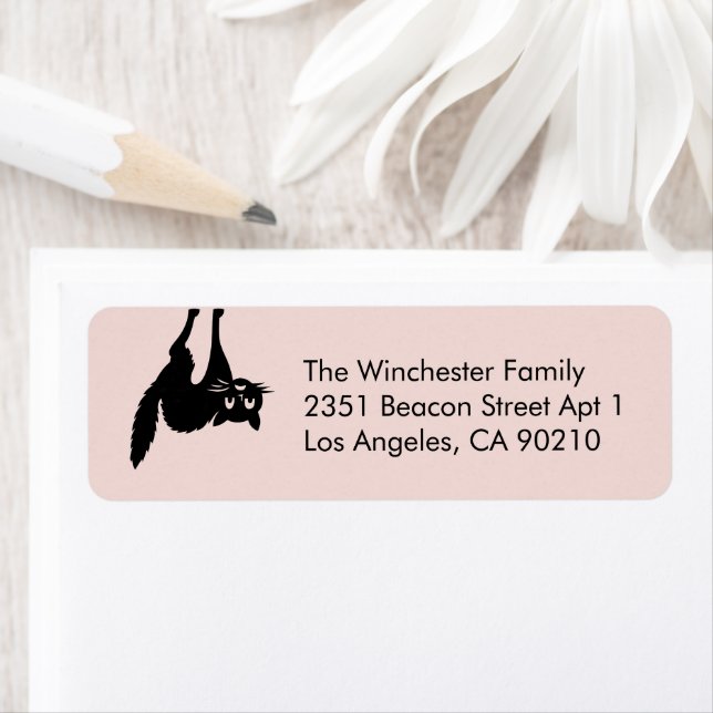 Spooky  rosa svart katt Halloween adress Returadress Etikett (Insitu)