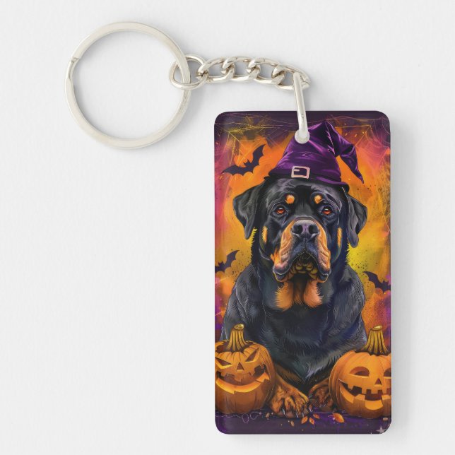 Spooky Rottweiler Hund Halloween Witch och Pumpkin (Framsidan)