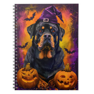 Spooky Rottweiler Hund Halloween Witch och Pumpkin Anteckningsbok