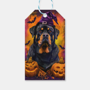 Spooky Rottweiler Hund Halloween Witch och Pumpkin Presentetikett