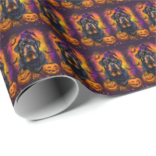 Spooky Rottweiler Hund Halloween Witch och Pumpkin Presentpapper
