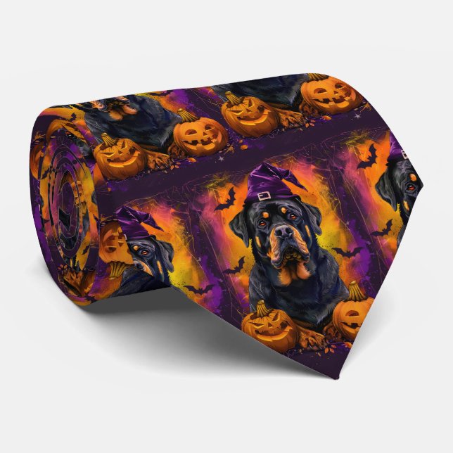 Spooky Rottweiler Hund Halloween Witch och Pumpkin Slips (Rullad)