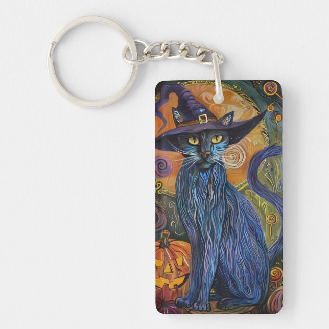 Spooky Russian Blue Cat Halloween Witch Pumpkin (Framsidan)