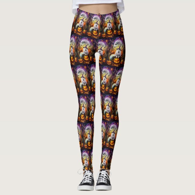 Spooky Samoyed Hund Halloween Witch och Pumpkin Leggings (Framsida)