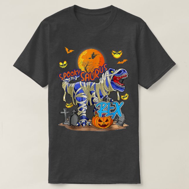 Spooky Saurus t Rex Mummy Halloween-konstummen för Shirt (Design framsida)
