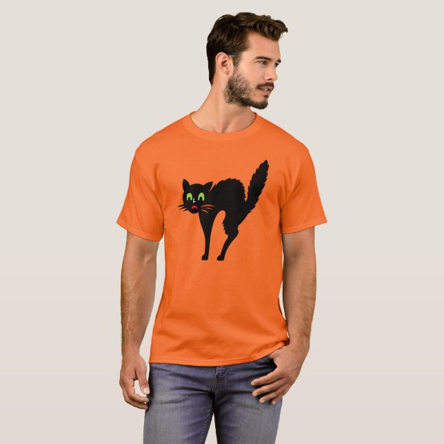 Spooky Scary Creepy Black Cat Halloween Costume T Shirt (Hel framsida)