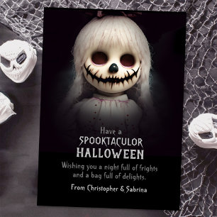 Spooky Scary Creepy Doll Halloween Hälsning Julkort