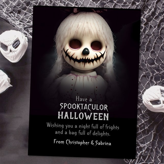 Spooky Scary Creepy Doll Halloween Hälsning Julkort (Skapare uppladdad)