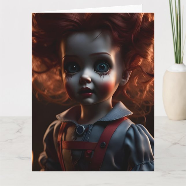 Spooky Scary Creepy Horror Halloween Thmet Doll Kort (Framsida)
