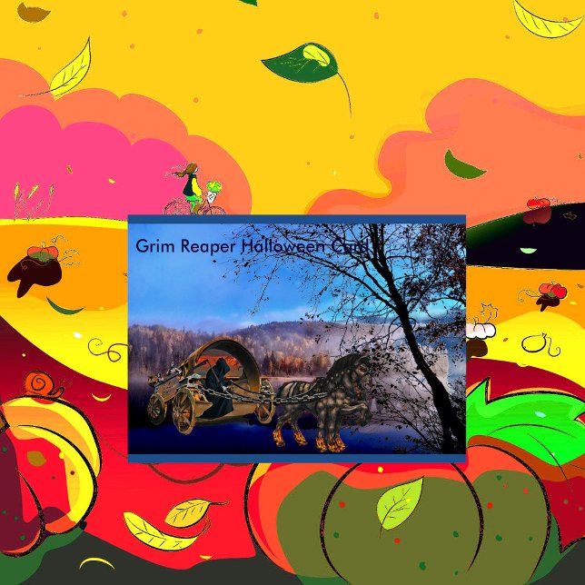 Spooky Scary Grim Reaper Death Horse Carriage Kort (Grim Reaper Halloween Card)