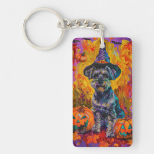 Spooky Schnauzer Hund Halloween Witch och Pumpkin