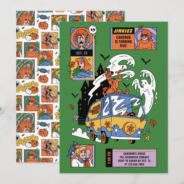 Spooky Scooby-Doo Myasty Maskin Birthday Inbjudningar (Fram/baksida)